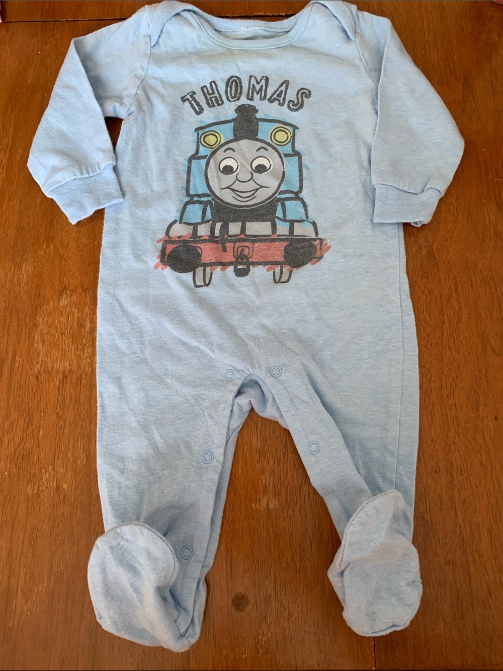 🫐3/$30 Thomas & Friends Baby Blue Footed One-Piece with Train Print